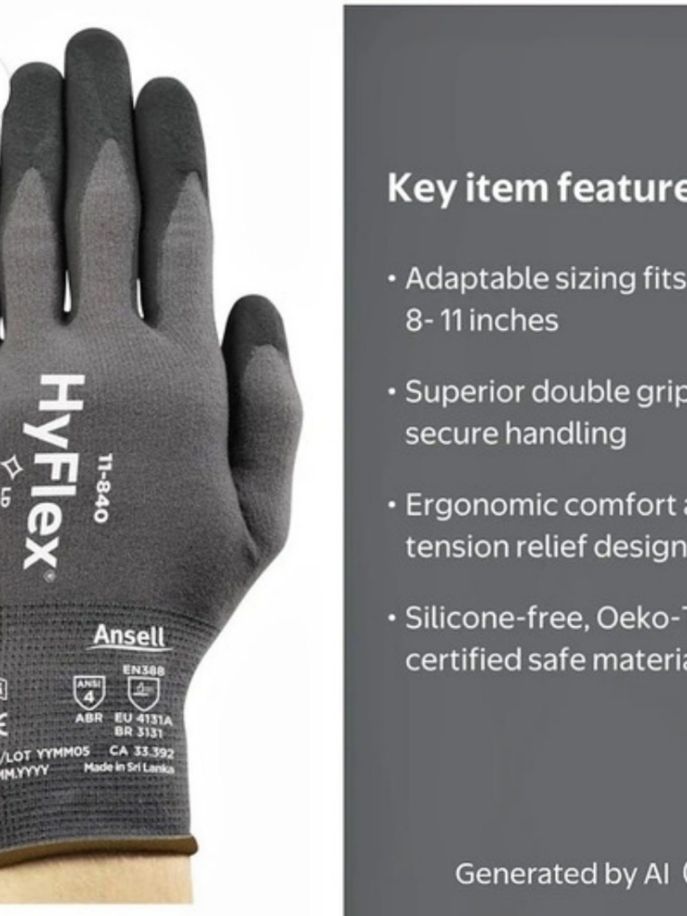 (LOT OF 10 PAIRS) Ansell HyFlex 11-840 Nitrile Rubber Work Gloves Size 9 - Picture 2 of 4
